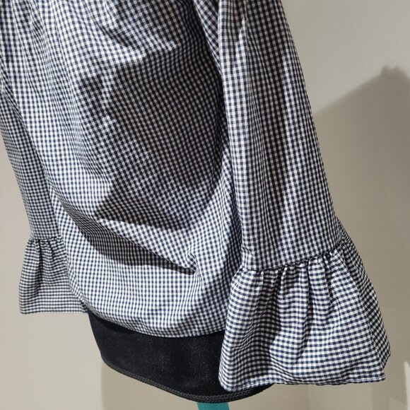 Atmosphere Off the Shoulder Ruffled Gingham Print Blouse Size 0 Blue and White - Picture 9 of 11